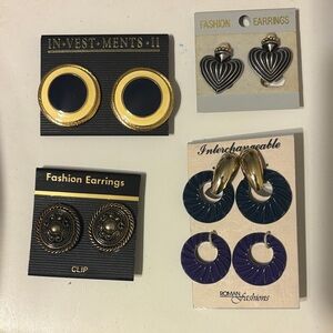 Set of 4 - Vintage Clip on earrings
